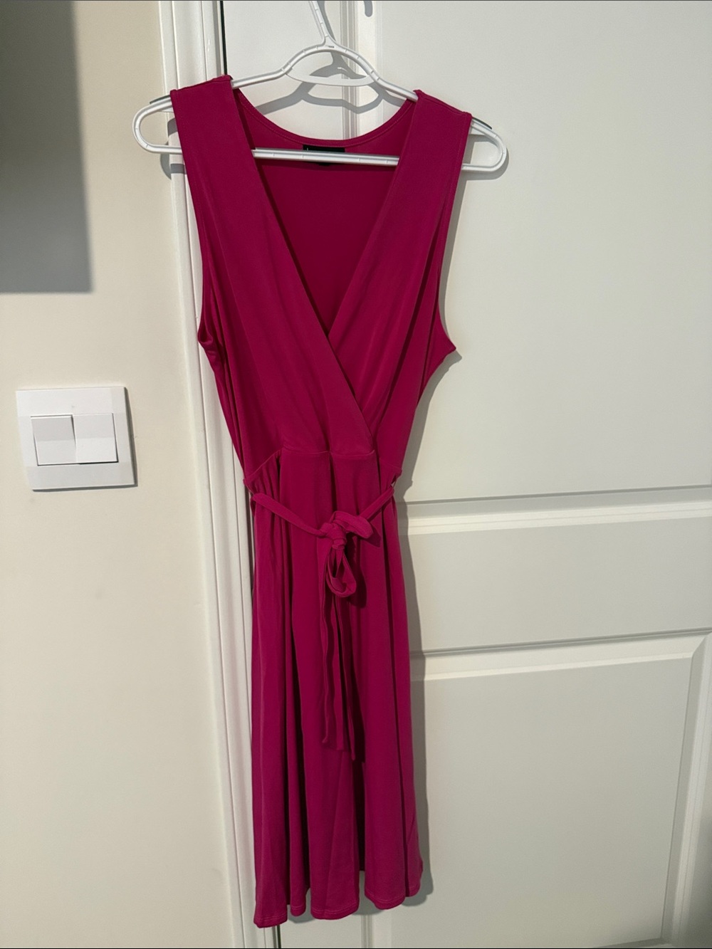 Sleeveless Wrap Midi Dress in Hot Pink